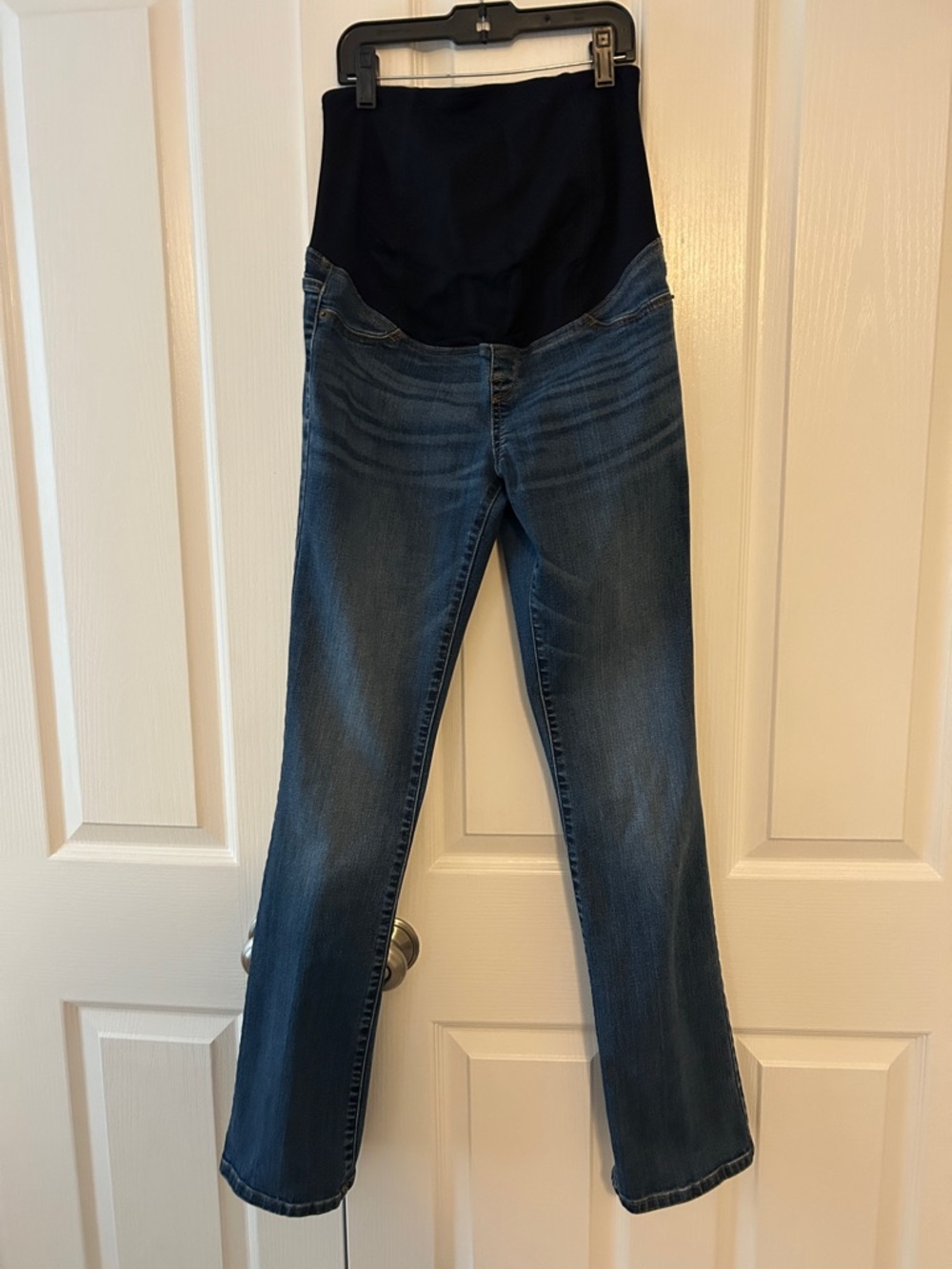 Isabel Maternity Dark Blue Denim Jeans with Black Belly Panel. Size 0/25R